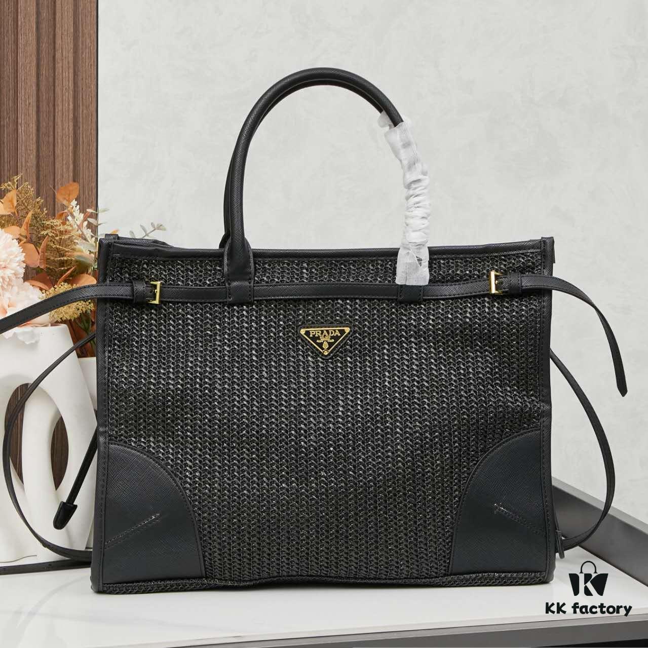 Prada Woven Bag, Stylish and Versatile Tote for Daily Commute, Size 38×30×12