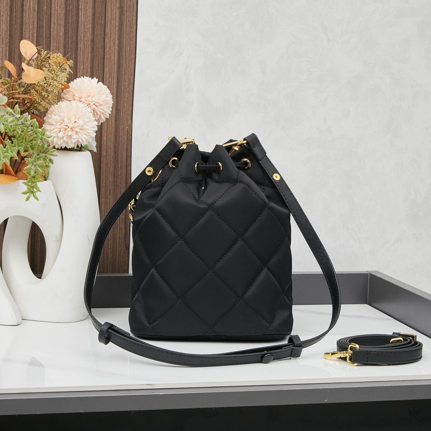 PRADA Mini Black and Gold Bucket Bag 🧚 So Elegant~