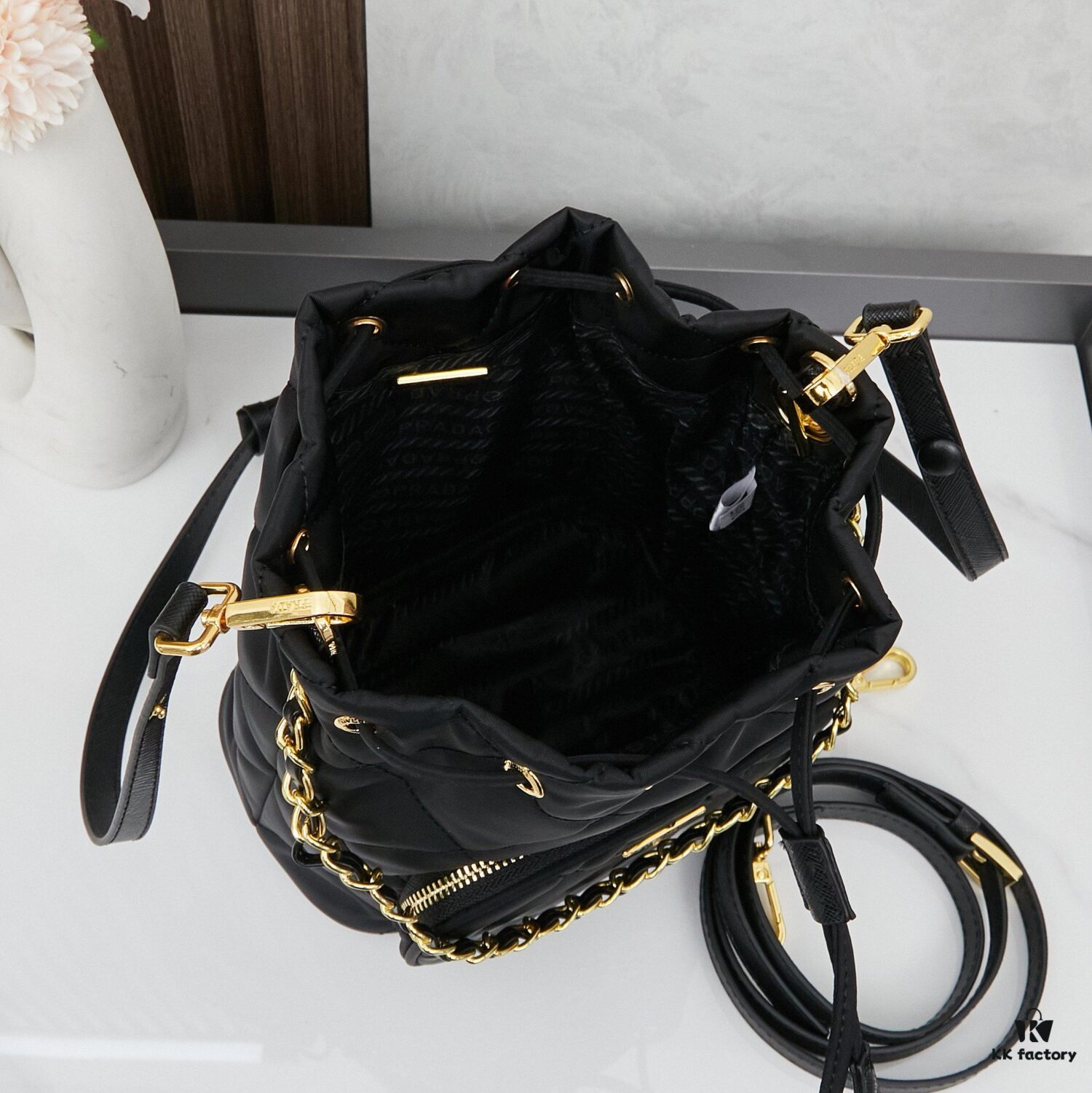 PRADA Mini Black and Gold Bucket Bag 🧚 So Elegant~