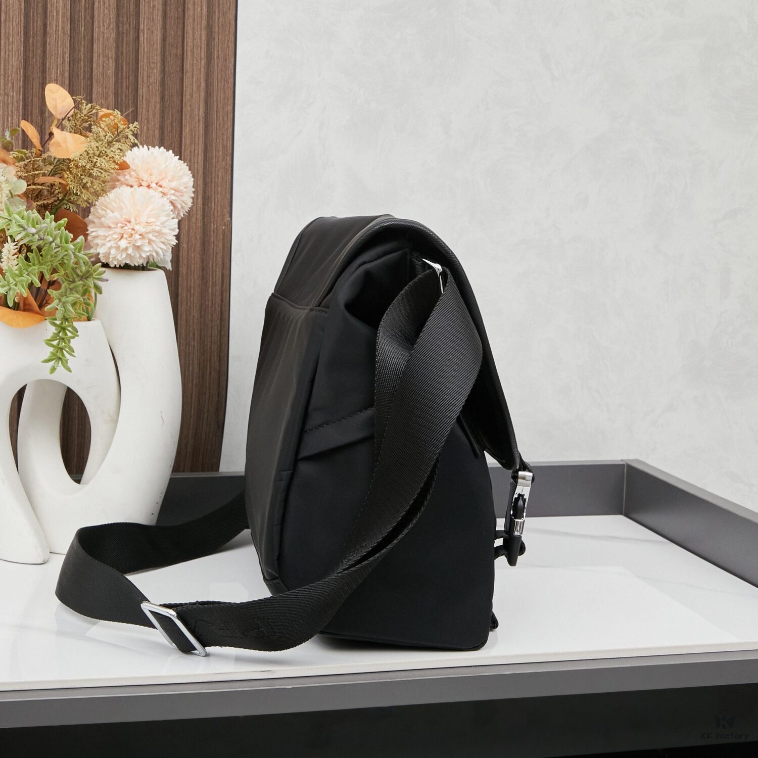 Prada RE-NYLON Recycled Nylon and Saffiano Leather Shoulder Bag! Crossbody Messenger Bag, Unisex! Parachute Fabric with Crosshatch Calfskin, Zippered Pocket at Back, Additional Zippered Compartment on Flap! Two Snap Closures at Opening for Security and Practicality! Adjustable Shoulder Strap! Size 30 x 25 cm, Model 2387