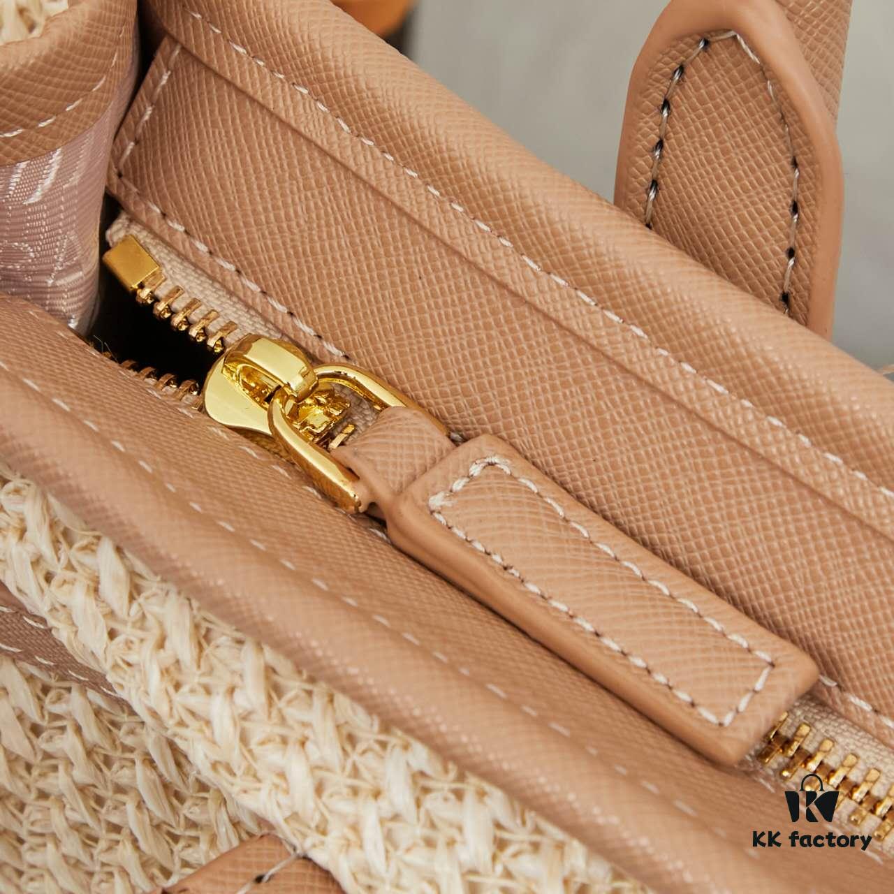 PRADA Summer It Bag – Woven Straw Tote with Italian Vegetable-Tanned Leather Trim, Size 38×30×12