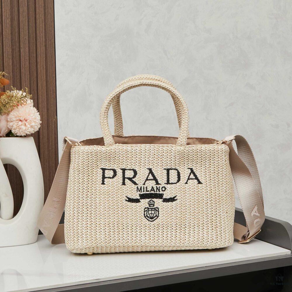 Prada Beautiful Wicker Basket Bag, Embrace the Summer with the Prada Rattan and Leather Tote