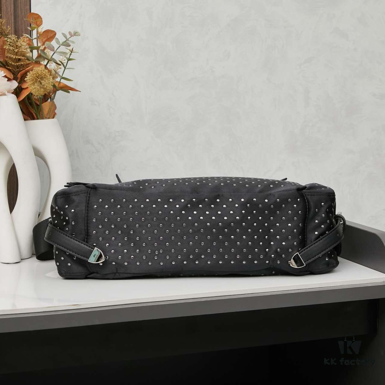 Prada Messenger Bag, Crossbody Shoulder Bag in Nylon with Studs, Size 26x16x10, Model 2508