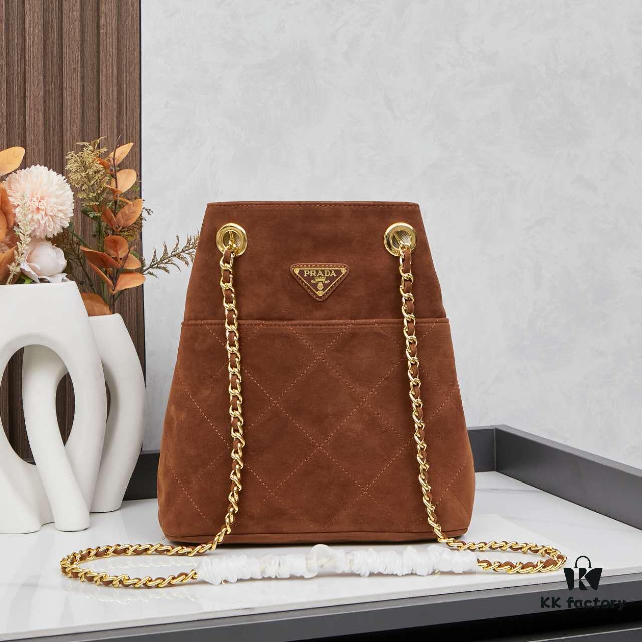 Vintage Prada Suede Crossbody Bag with Chain – A Timeless 'Baozi' Design