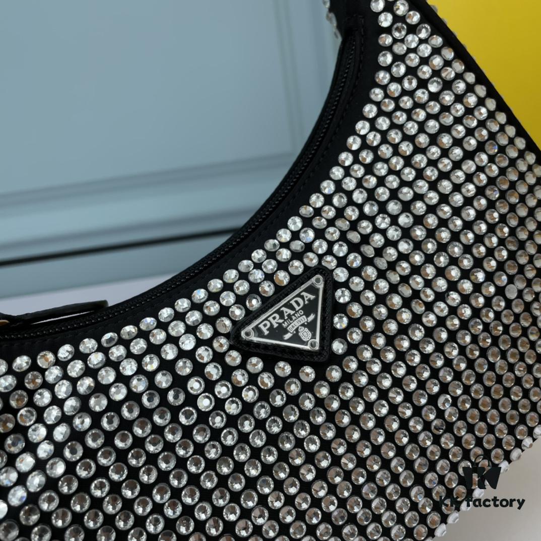 Prada 2021 New Sparkling Rhinestone Hobo Bag with Box