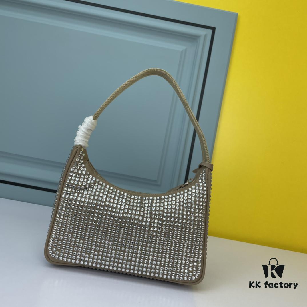 Prada 2021 New Sparkling Rhinestone Hobo Bag with Box