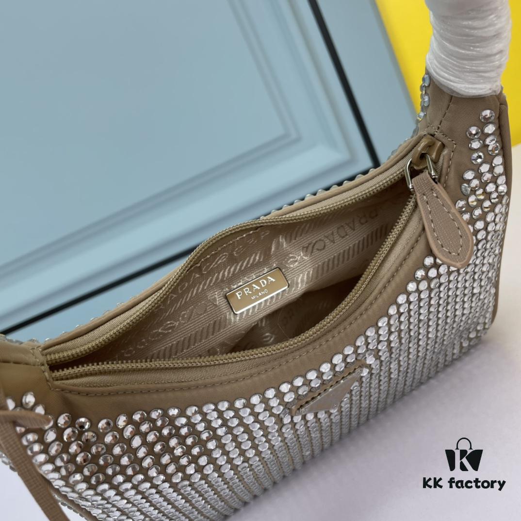 Prada 2021 New Sparkling Rhinestone Hobo Bag with Box