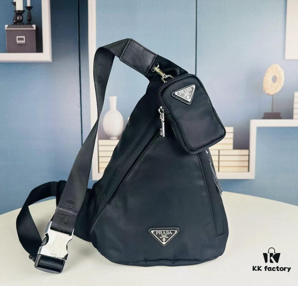 PRADA! 100% Authentic! Latest Model Chest Bag, Shoulder Bag! Imported Parachute Waterproof Fabric, Genuine Lamborghini Zipper, Pure Brushed Metal Hardware, Two Front Zippered Pockets, Lined with Imported Velvet Filling for a Soft, Elastic and Flexible Feel – Absolutely Amazing!