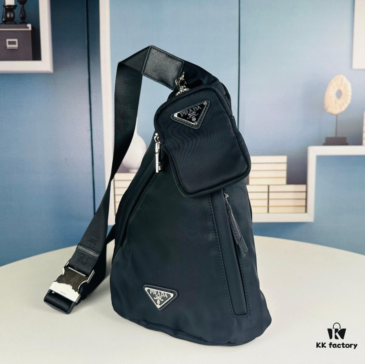 PRADA! 100% Authentic! Latest Model Chest Bag, Shoulder Bag! Imported Parachute Waterproof Fabric, Genuine Lamborghini Zipper, Pure Brushed Metal Hardware, Two Front Zippered Pockets, Lined with Imported Velvet Filling for a Soft, Elastic and Flexible Feel – Absolutely Amazing!