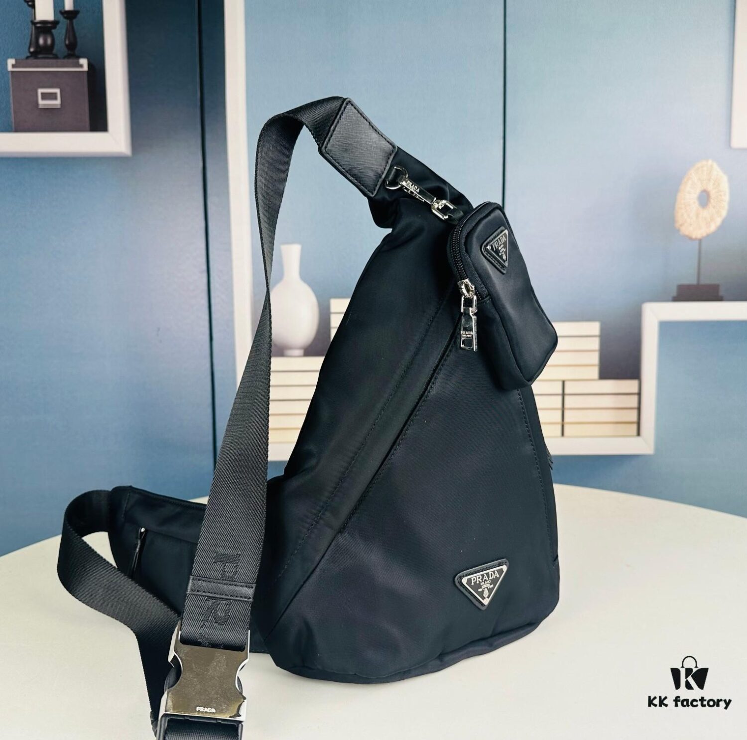 PRADA! 100% Authentic! Latest Model Chest Bag, Shoulder Bag! Imported Parachute Waterproof Fabric, Genuine Lamborghini Zipper, Pure Brushed Metal Hardware, Two Front Zippered Pockets, Lined with Imported Velvet Filling for a Soft, Elastic and Flexible Feel – Absolutely Amazing!