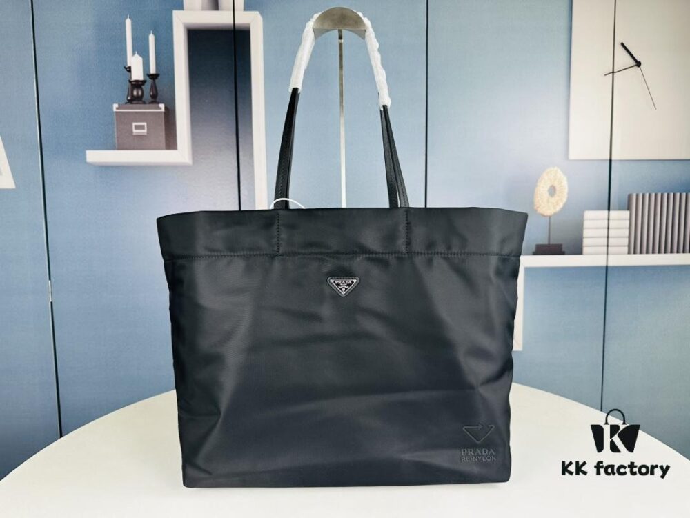 Prada Nylon Tote Bag, Black Lightweight Nylon Tote, Spacious 40L Size Fits Large Laptop
