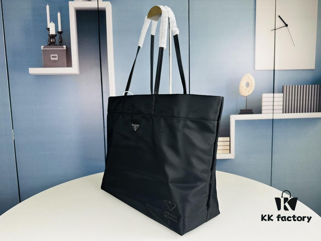 Prada Nylon Tote Bag, Black Lightweight Nylon Tote, Spacious 40L Size Fits Large Laptop