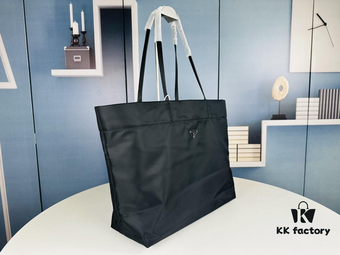 Prada Nylon Tote Bag, Black Lightweight Nylon Tote, Spacious 40L Size Fits Large Laptop
