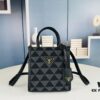 New Small Size Prada Embroidered Fabric Tote Bag in Box (with Long Strap)
