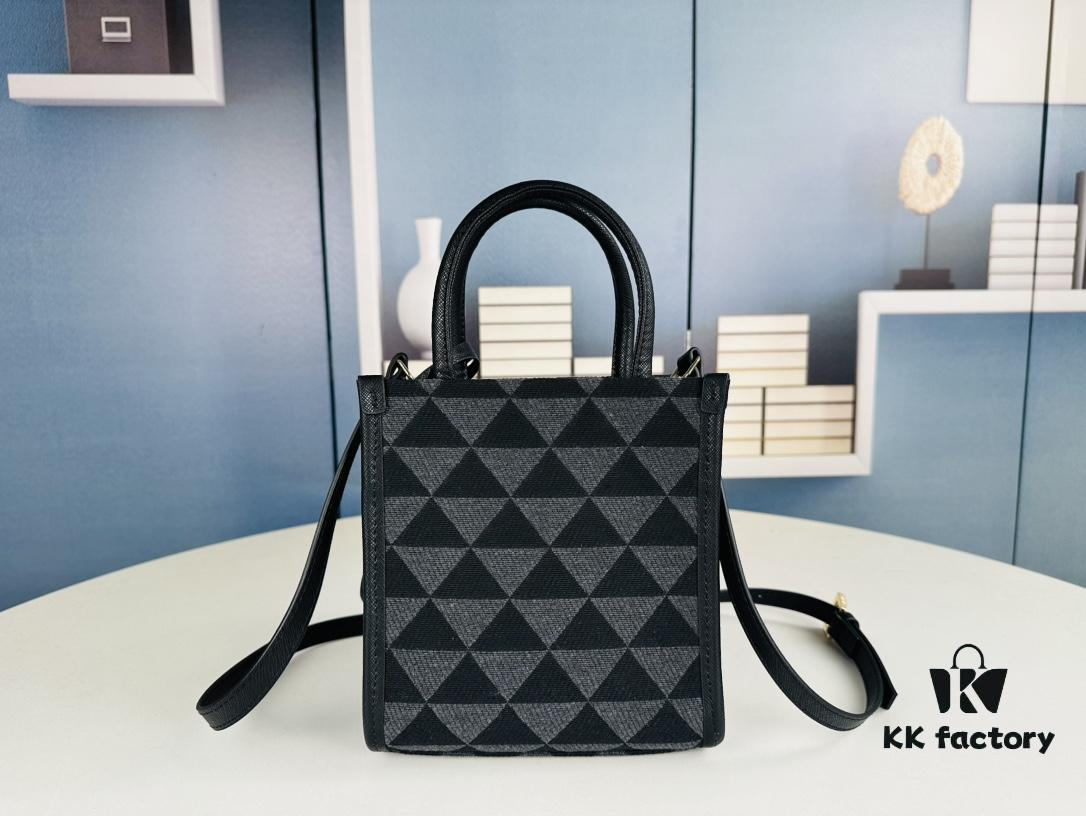 New Small Size Prada Embroidered Fabric Tote Bag in Box (with Long Strap)