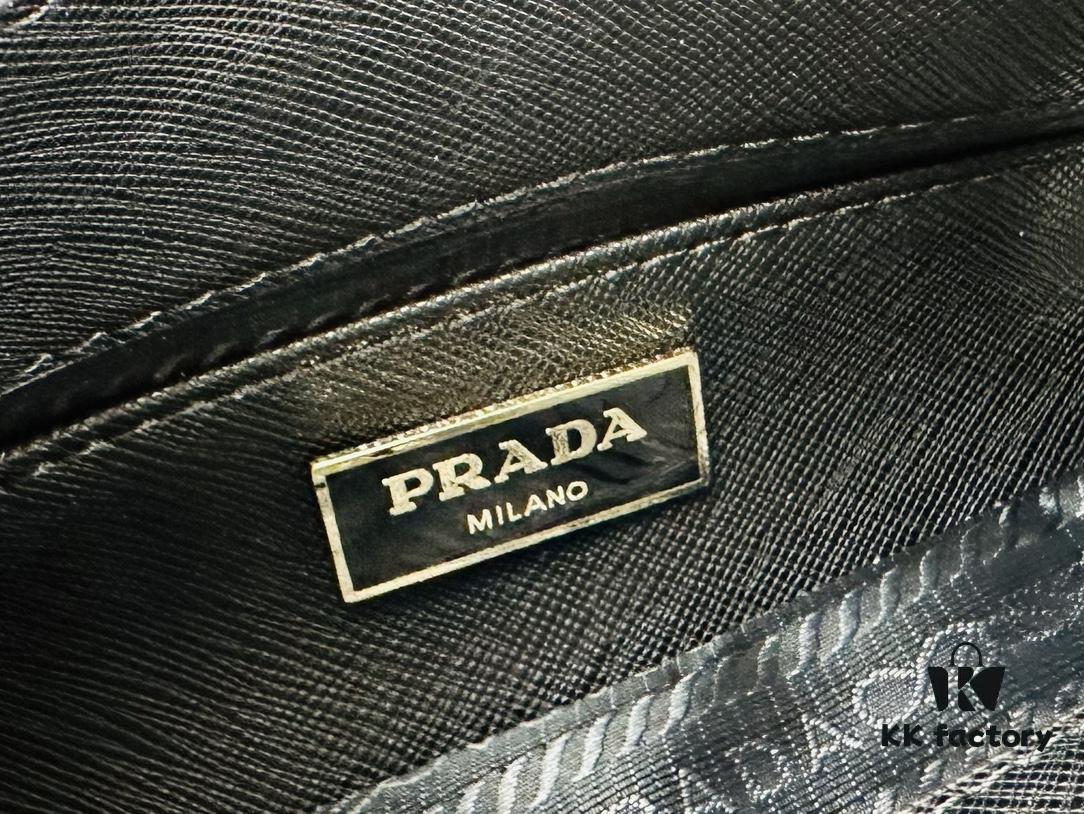 New Small Size Prada Embroidered Fabric Tote Bag in Box (with Long Strap)