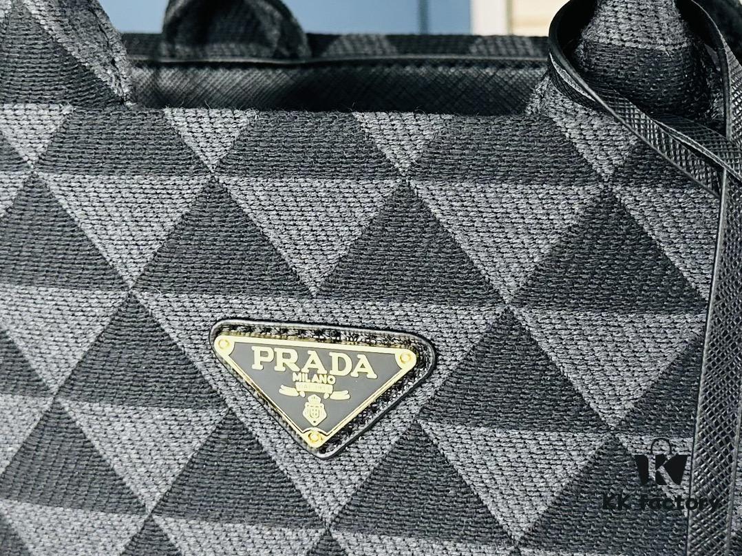 New Medium Prada Embroidered Fabric Tote Bag (with Long Strap)