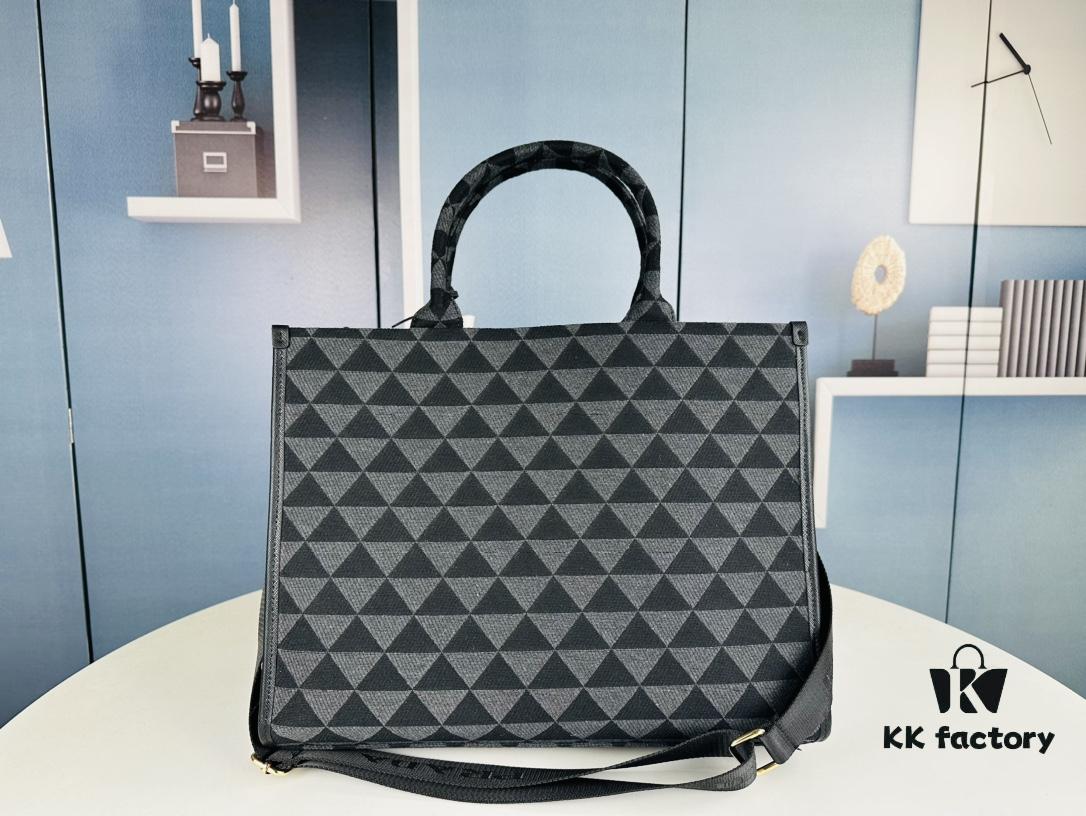 New Large Size Prada Embroidered Fabric Tote Bag (With Long Shoulder Strap)