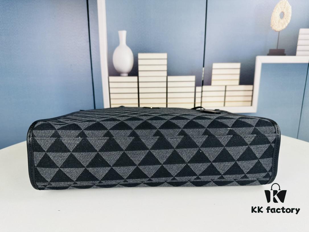 New Large Size Prada Embroidered Fabric Tote Bag (With Long Shoulder Strap)