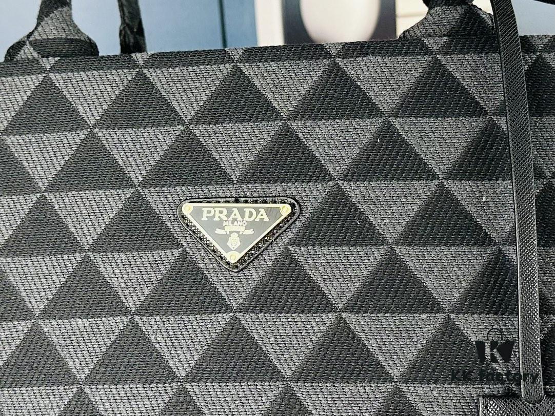 New Large Size Prada Embroidered Fabric Tote Bag (With Long Shoulder Strap)