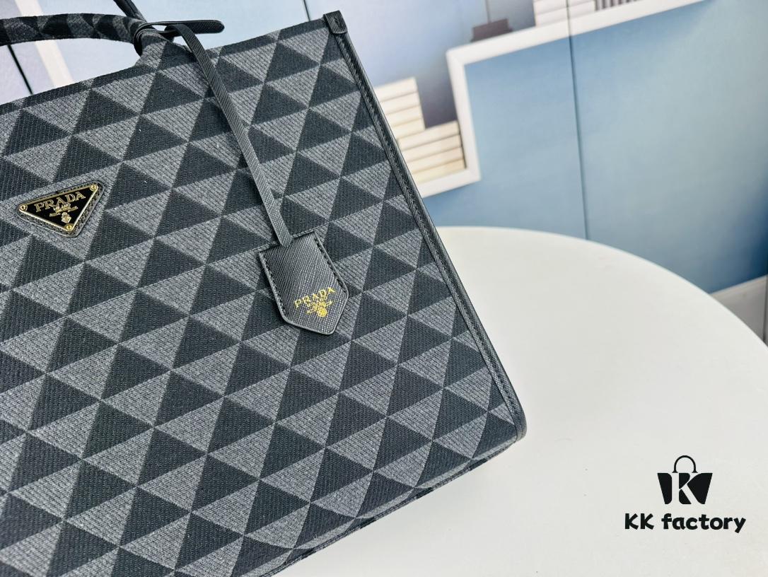 New Large Size Prada Embroidered Fabric Tote Bag (With Long Shoulder Strap)