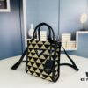 New Small Size Prada Embroidered Fabric Tote Bag in Box (with Long Strap)