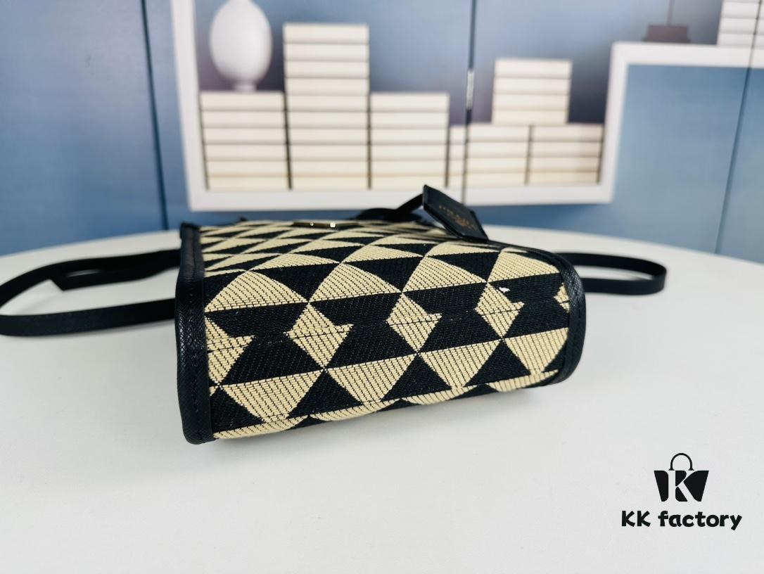 New Small Size Prada Embroidered Fabric Tote Bag in Box (with Long Strap)