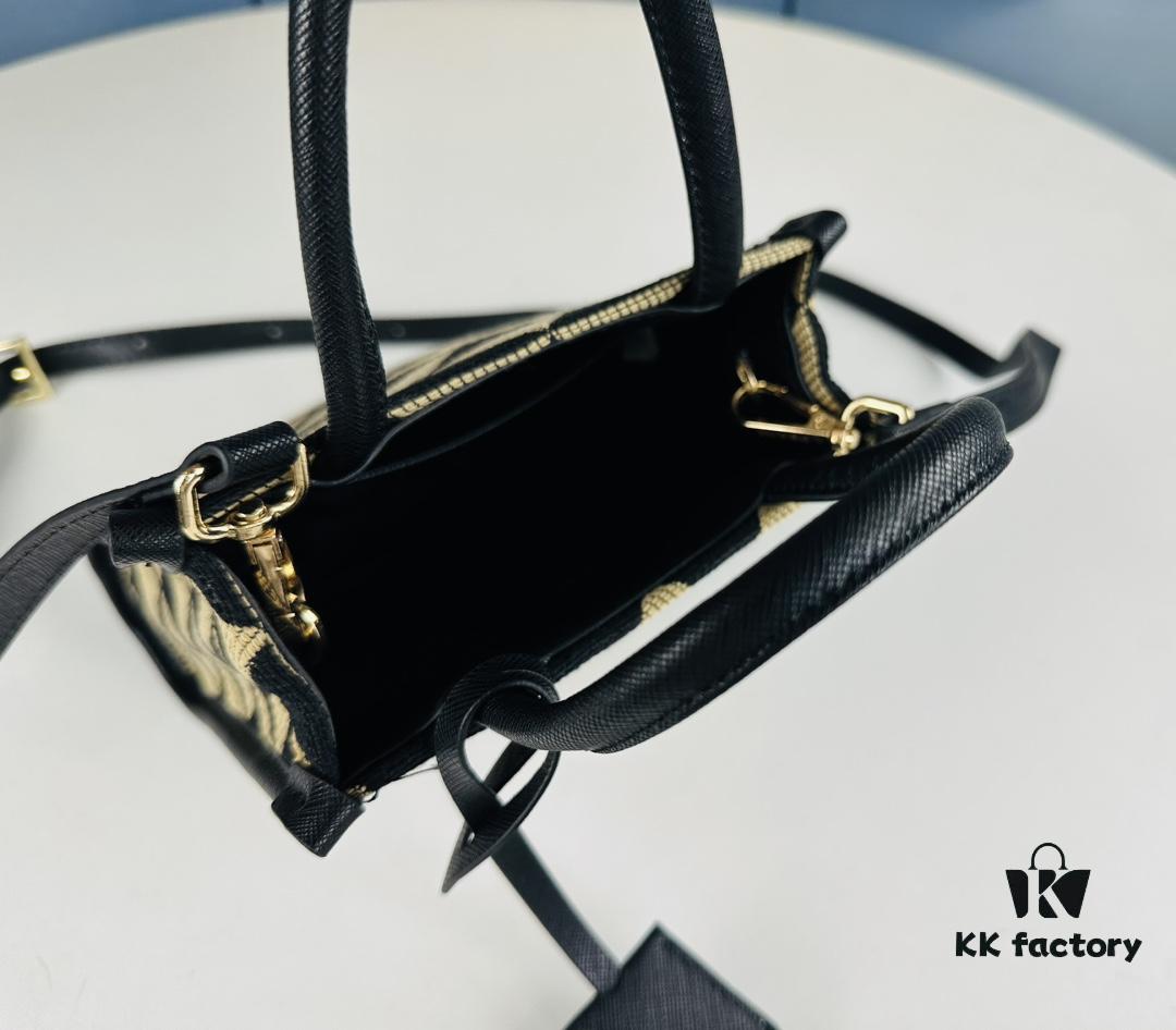 New Small Size Prada Embroidered Fabric Tote Bag in Box (with Long Strap)