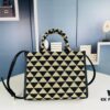 New Medium Prada Embroidered Fabric Tote Bag with Long Shoulder Strap