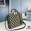 New Medium Prada Embroidered Fabric Tote Bag with Long Shoulder Strap