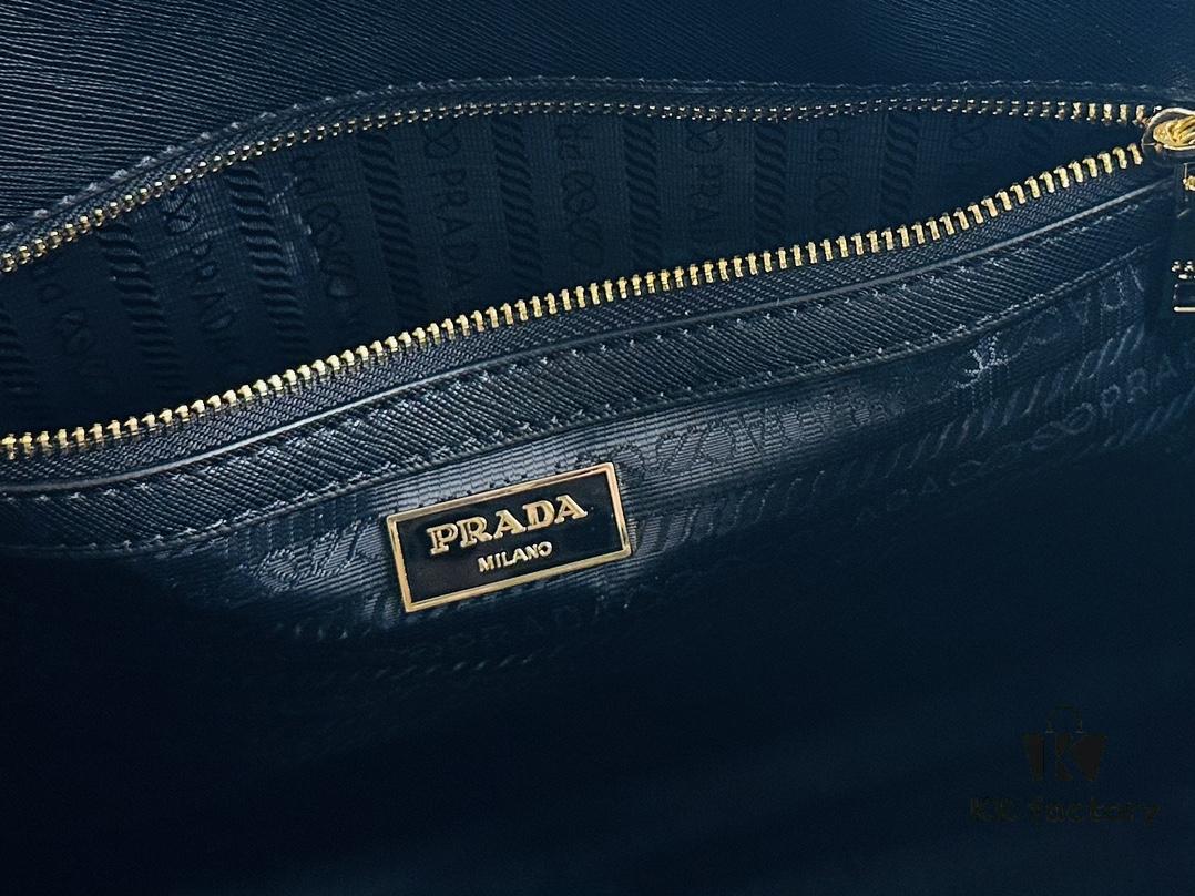 New Medium Prada Embroidered Fabric Tote Bag with Long Shoulder Strap