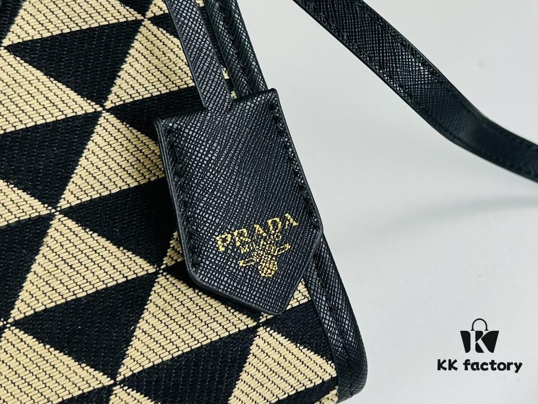 New Small Size Prada Embroidered Fabric Tote Bag in Box (with Long Strap)