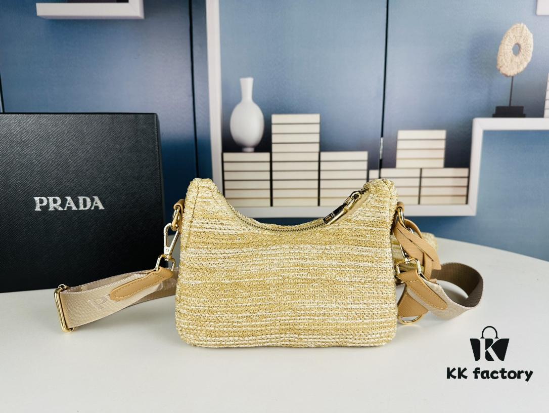 Small Size Prada Hobo Combo Raffia Woven Limited Edition Three-in-One Beach Bag with Box