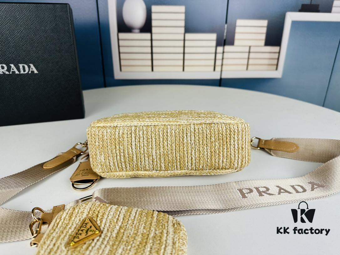 Small Size Prada Hobo Combo Raffia Woven Limited Edition Three-in-One Beach Bag with Box