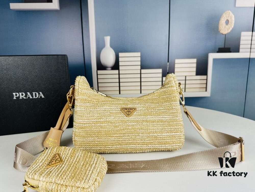 Large Size Prada Hobo Combo Raffia Woven Limited Edition Three-in-One Beach Bag with Box