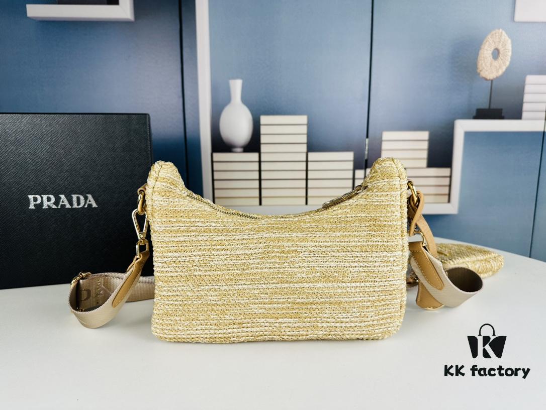 Large Size Prada Hobo Combo Raffia Woven Limited Edition Three-in-One Beach Bag with Box