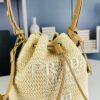 Prada Raffia Woven Bucket Bag with Box