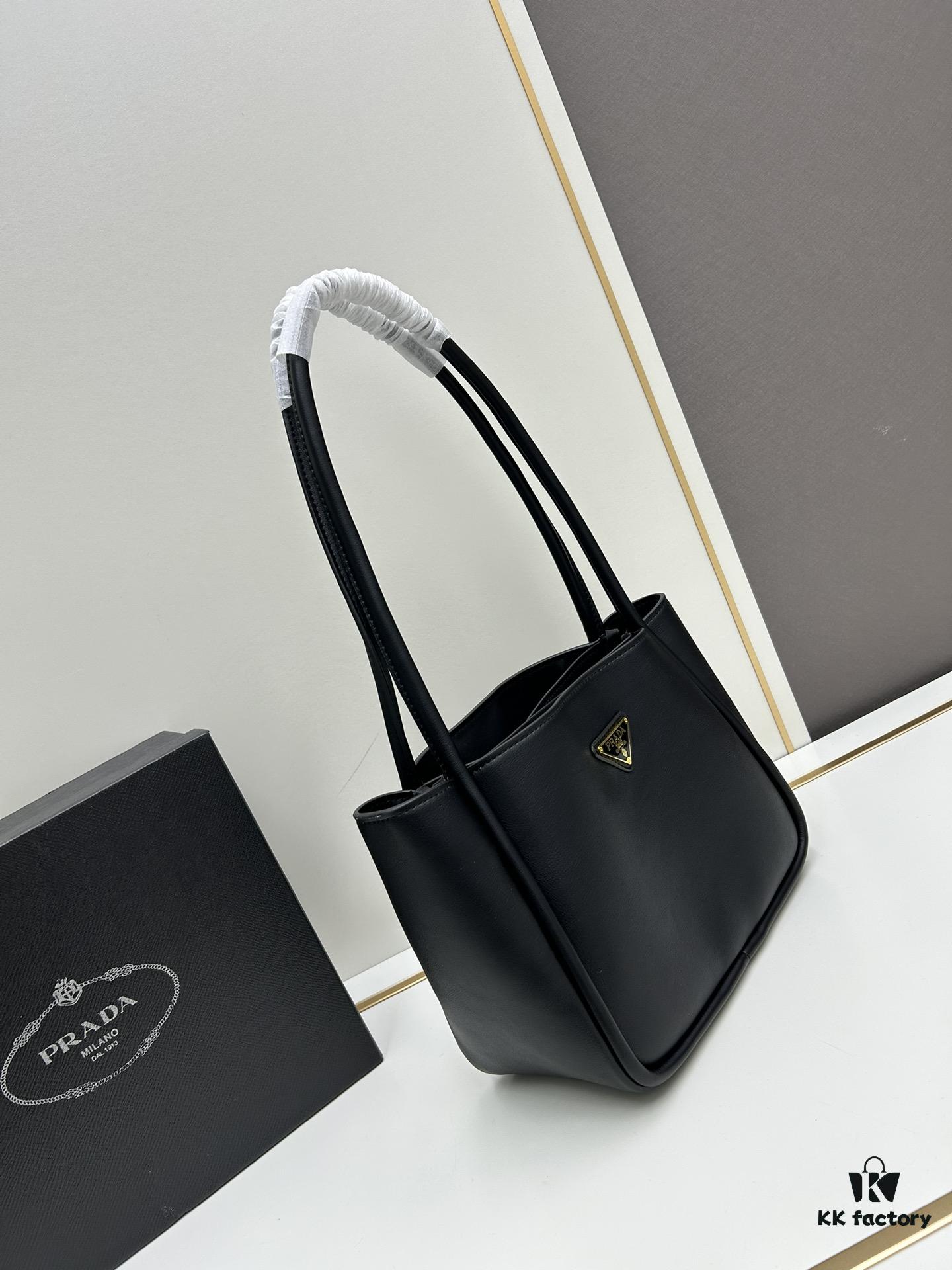 Prada Mini Tote with Box, 2024 New Arrival, Known as the 'Little Vegetable Basket', Made of Calf Leather with Triangle Logo, Exceptionally Minimalist and Versatile