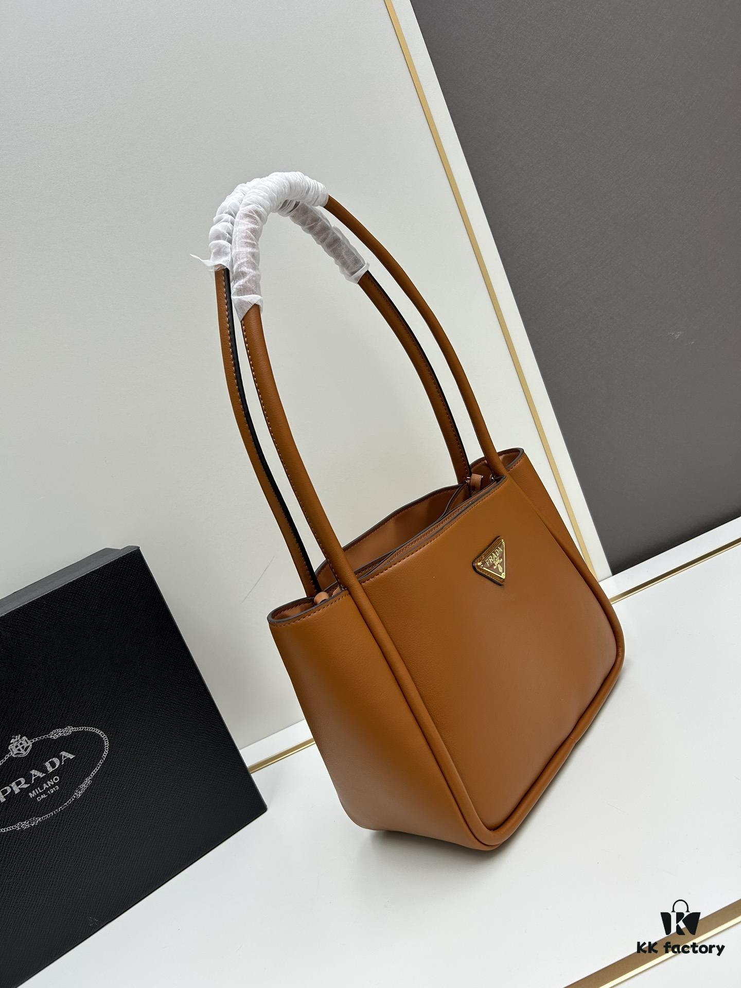 Prada Mini Tote Bag 24 New Arrival, Often Called the 'Little Vegetable Basket', Made of Cow Leather with Triangle Logo, Minimalist Design, Comes with Box