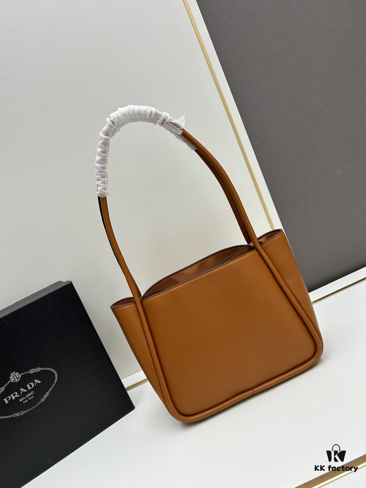 Prada Mini Tote Bag 24 New Arrival, Often Called the 'Little Vegetable Basket', Made of Cow Leather with Triangle Logo, Minimalist Design, Comes with Box