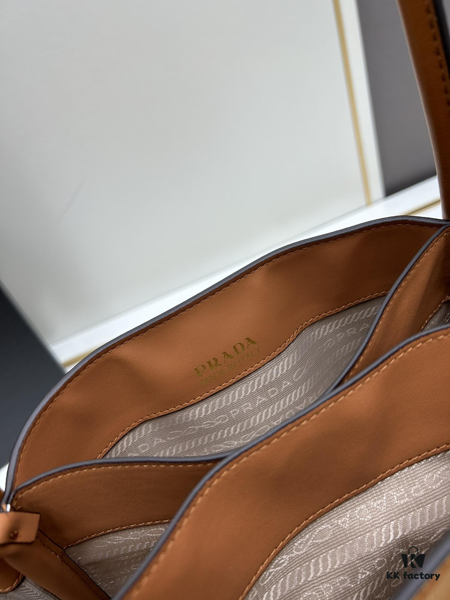 Prada Mini Tote Bag 24 New Arrival, Often Called the 'Little Vegetable Basket', Made of Cow Leather with Triangle Logo, Minimalist Design, Comes with Box