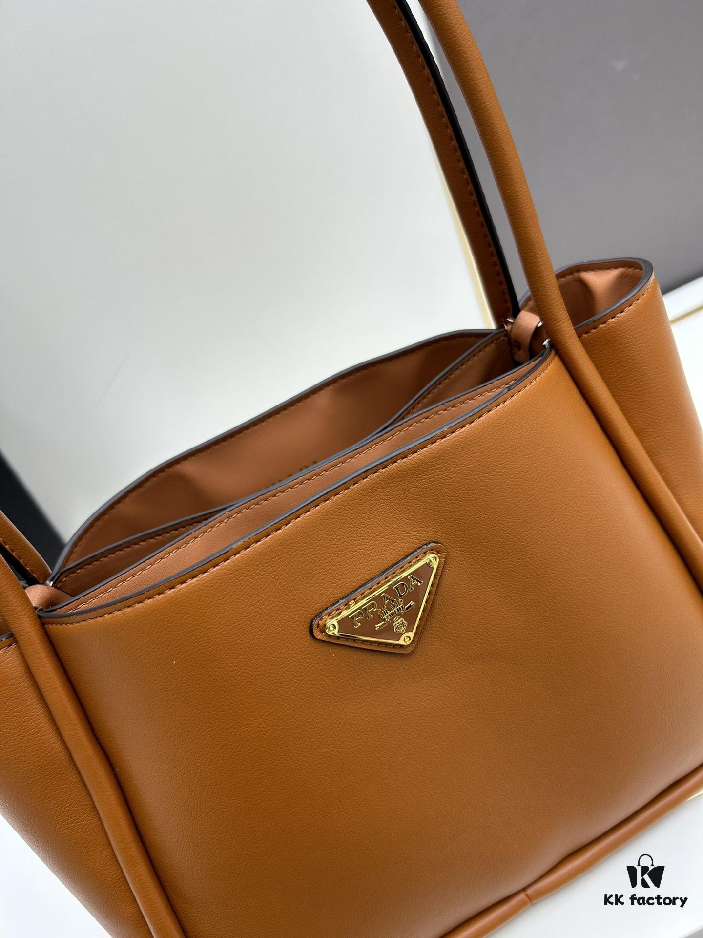 Prada Mini Tote Bag 24 New Arrival, Often Called the 'Little Vegetable Basket', Made of Cow Leather with Triangle Logo, Minimalist Design, Comes with Box