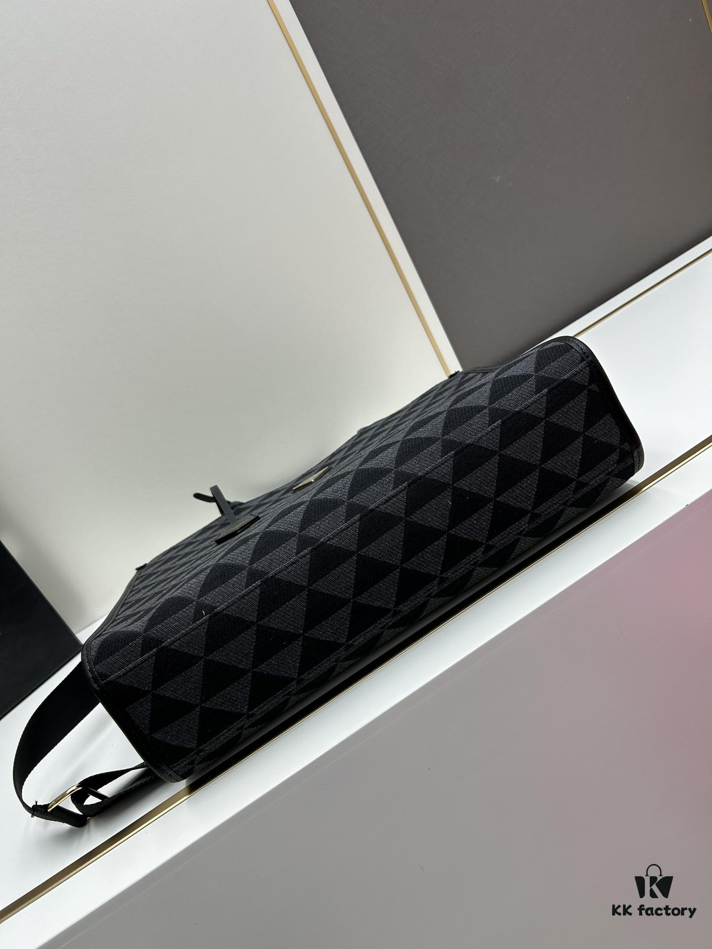 New Large Size Prada Embroidered Fabric Tote Bag (with Long Strap)