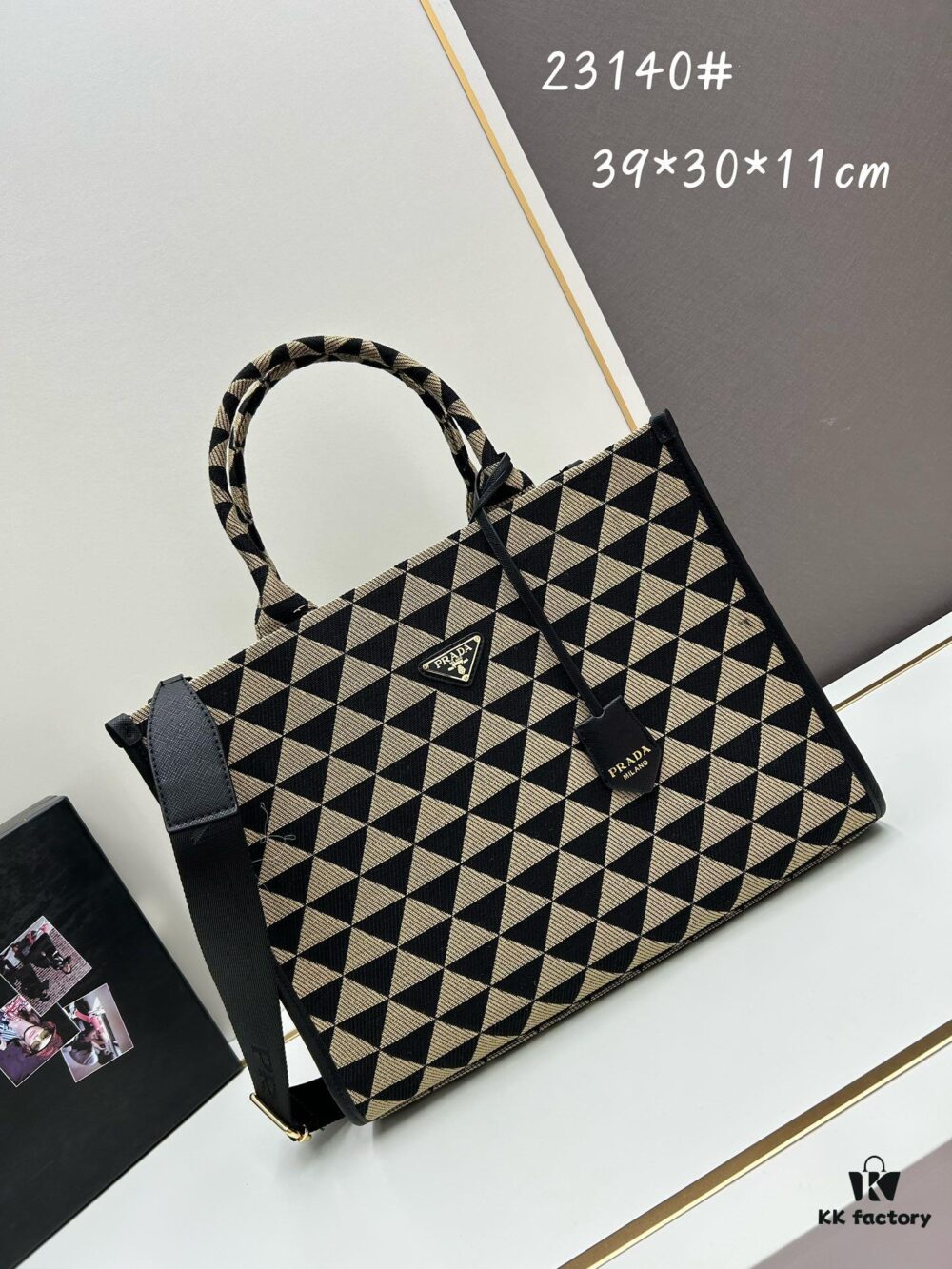 New Large PRADA Embroidered Fabric Tote Bag (Medium Size) with Long Adjustable Saffiano Leather Strap