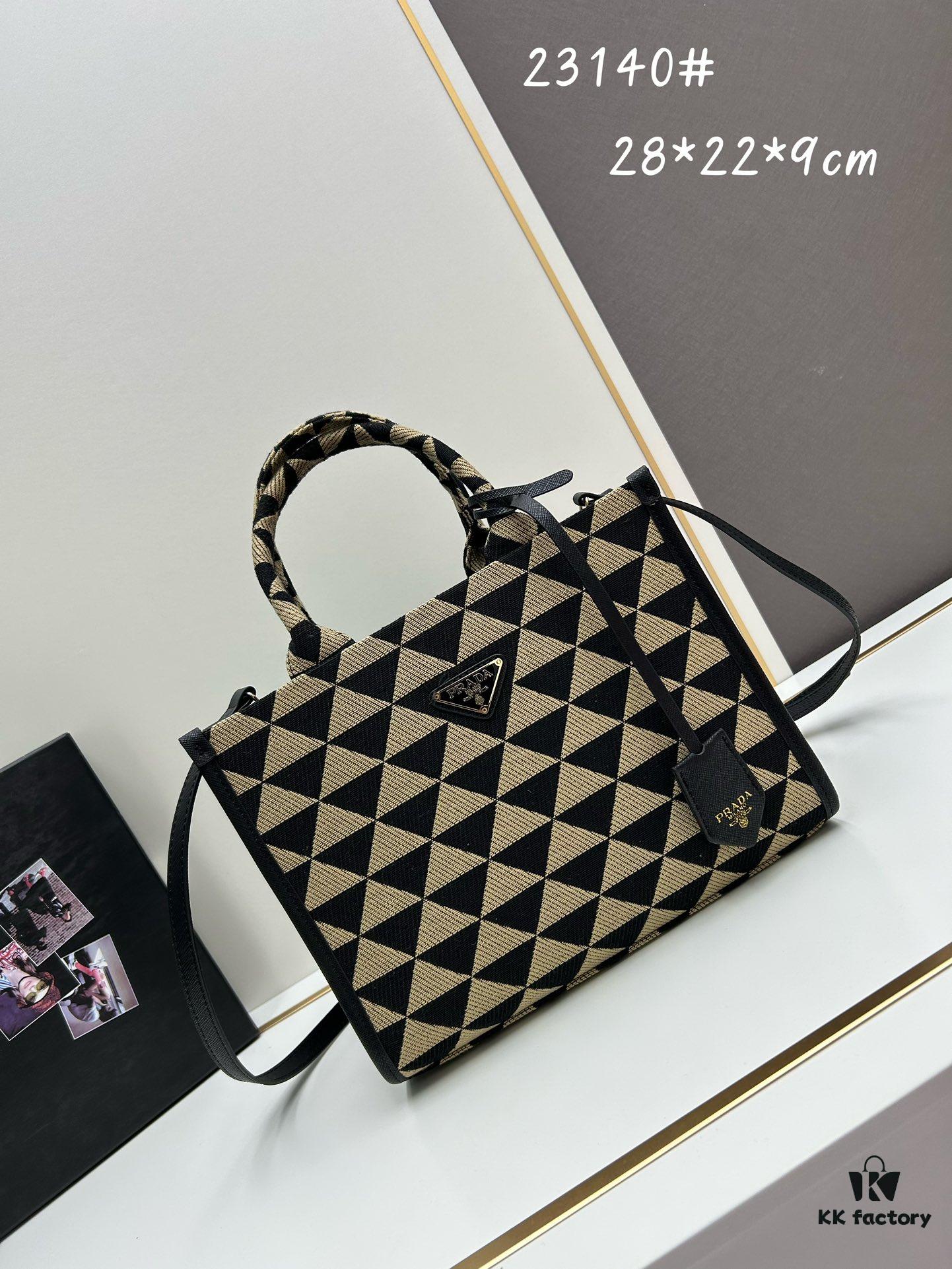 New Medium Prada Embroidered Fabric Tote Bag (with Long Shoulder Strap)