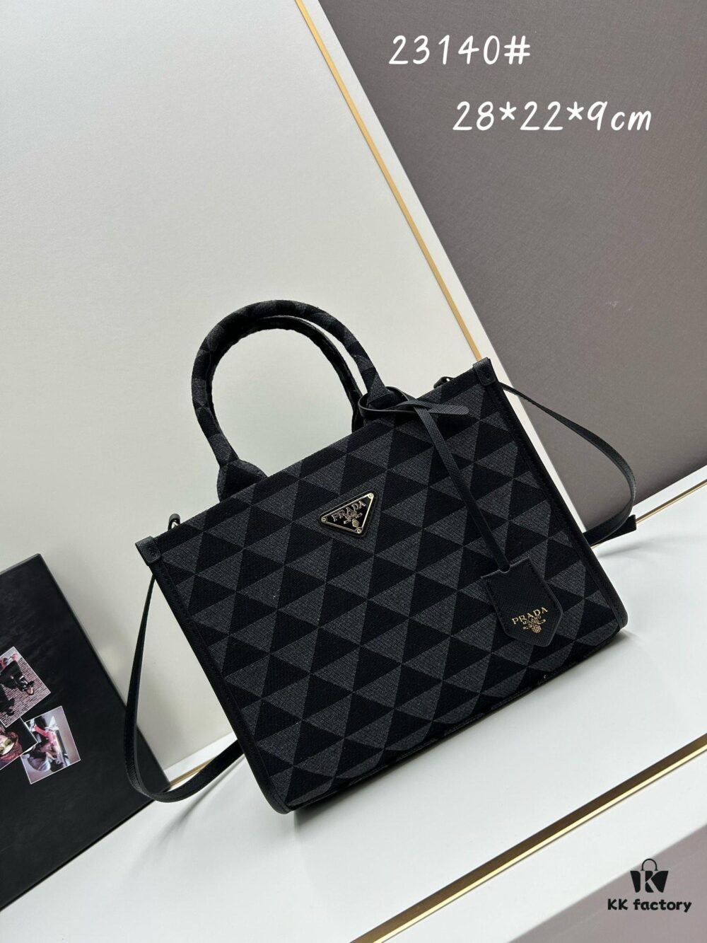 New Medium Prada Embroidered Fabric Tote Bag (with Long Shoulder Strap)