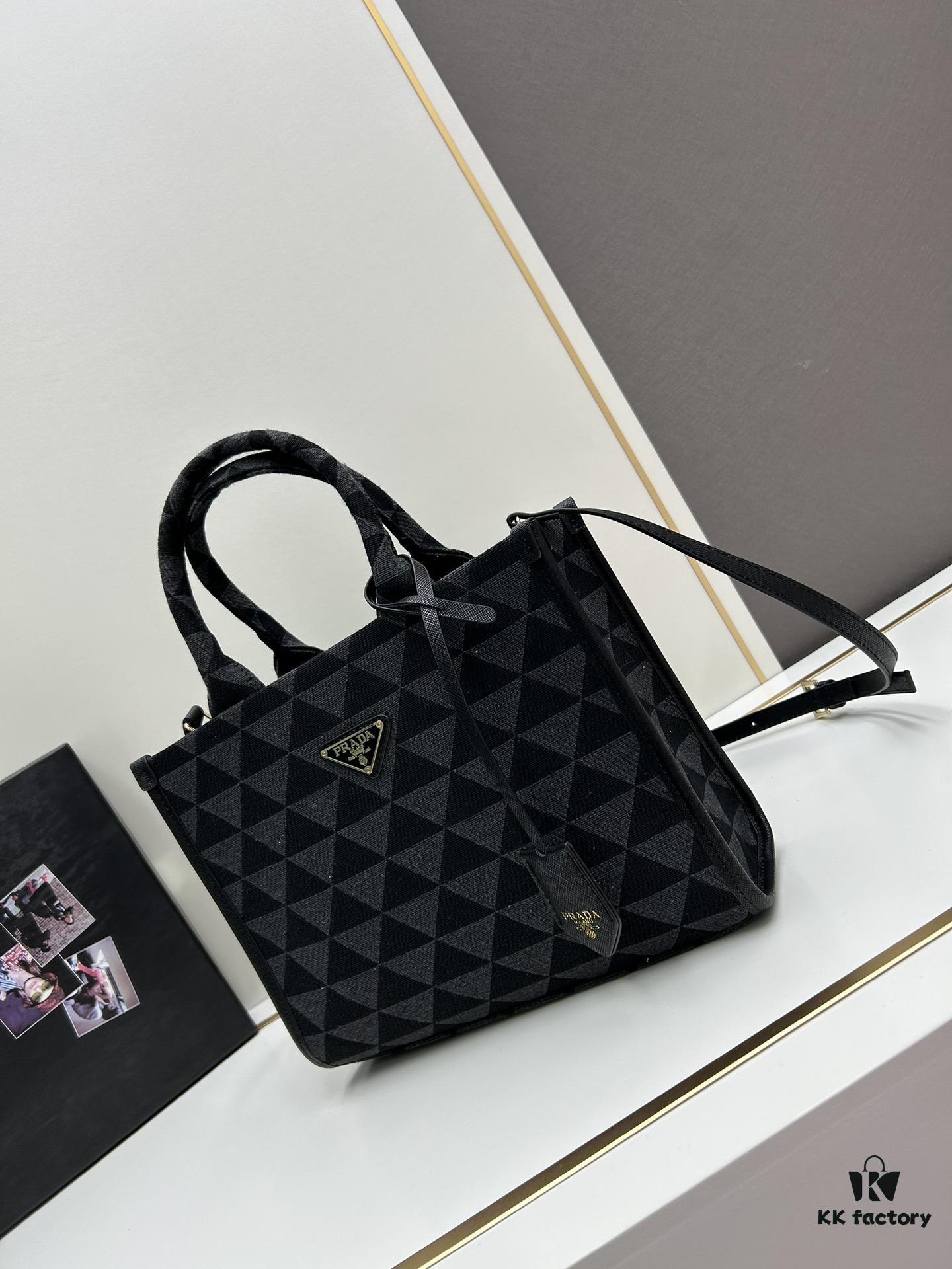 New Medium Prada Embroidered Fabric Tote Bag (with Long Shoulder Strap)