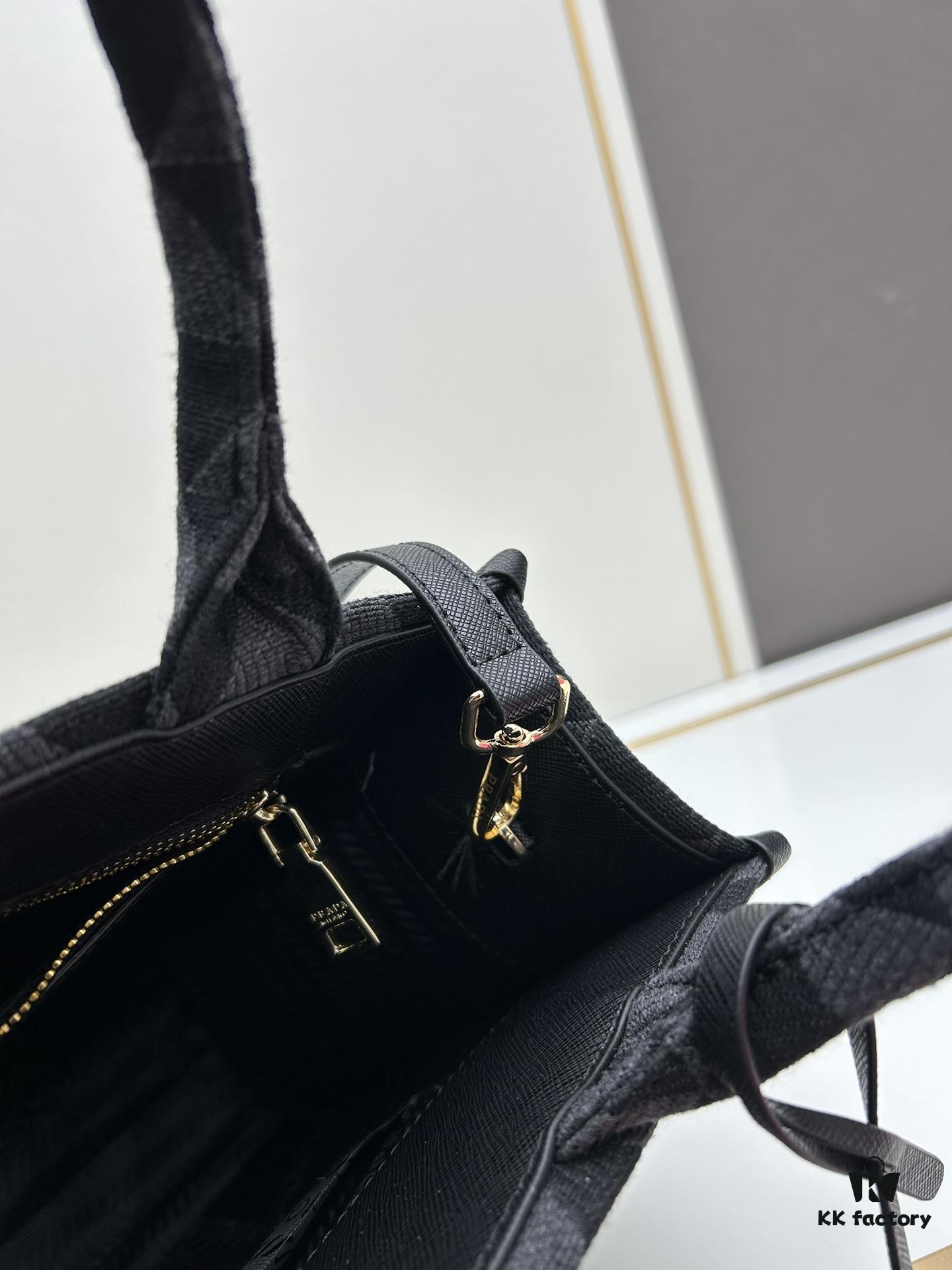 New Medium Prada Embroidered Fabric Tote Bag (with Long Shoulder Strap)