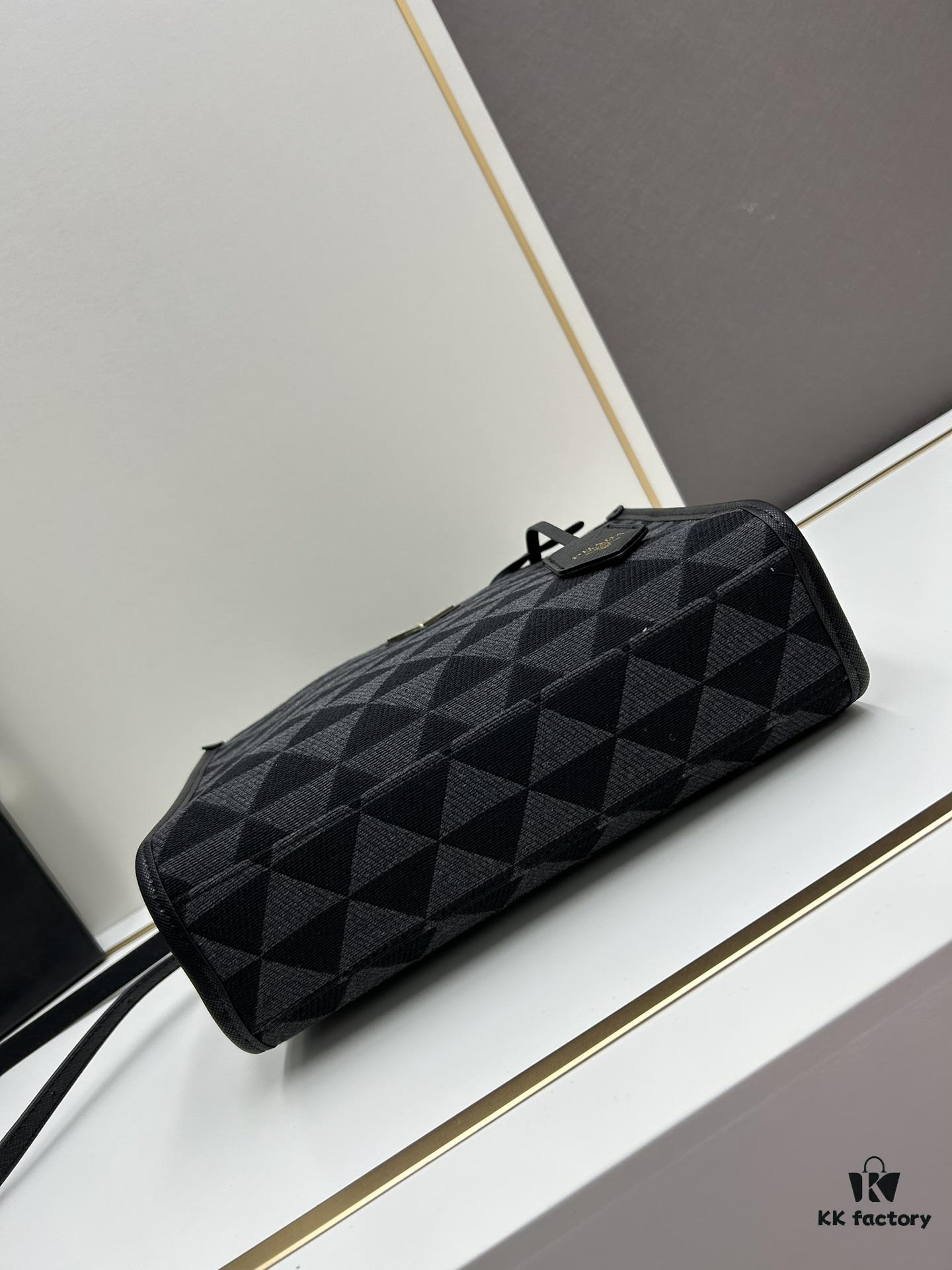 New Medium Prada Embroidered Fabric Tote Bag (with Long Shoulder Strap)