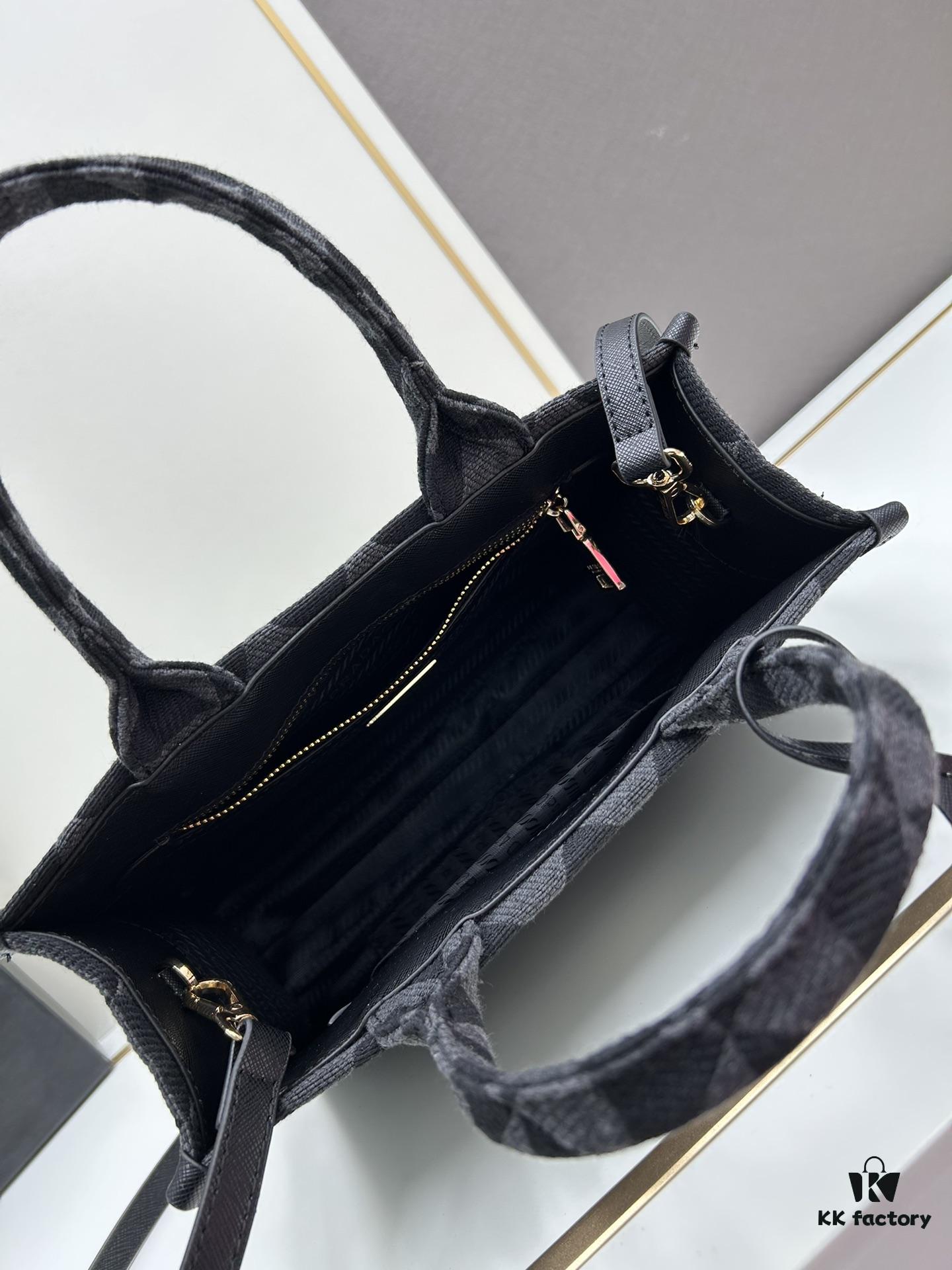 New Medium Prada Embroidered Fabric Tote Bag (with Long Shoulder Strap)